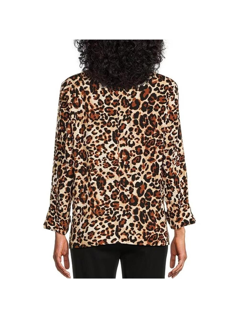 NWT Multiples Leopard Print Notch Collar Tucked Cuff 3/4 Sleeve Jacket M - Picture 6 of 9